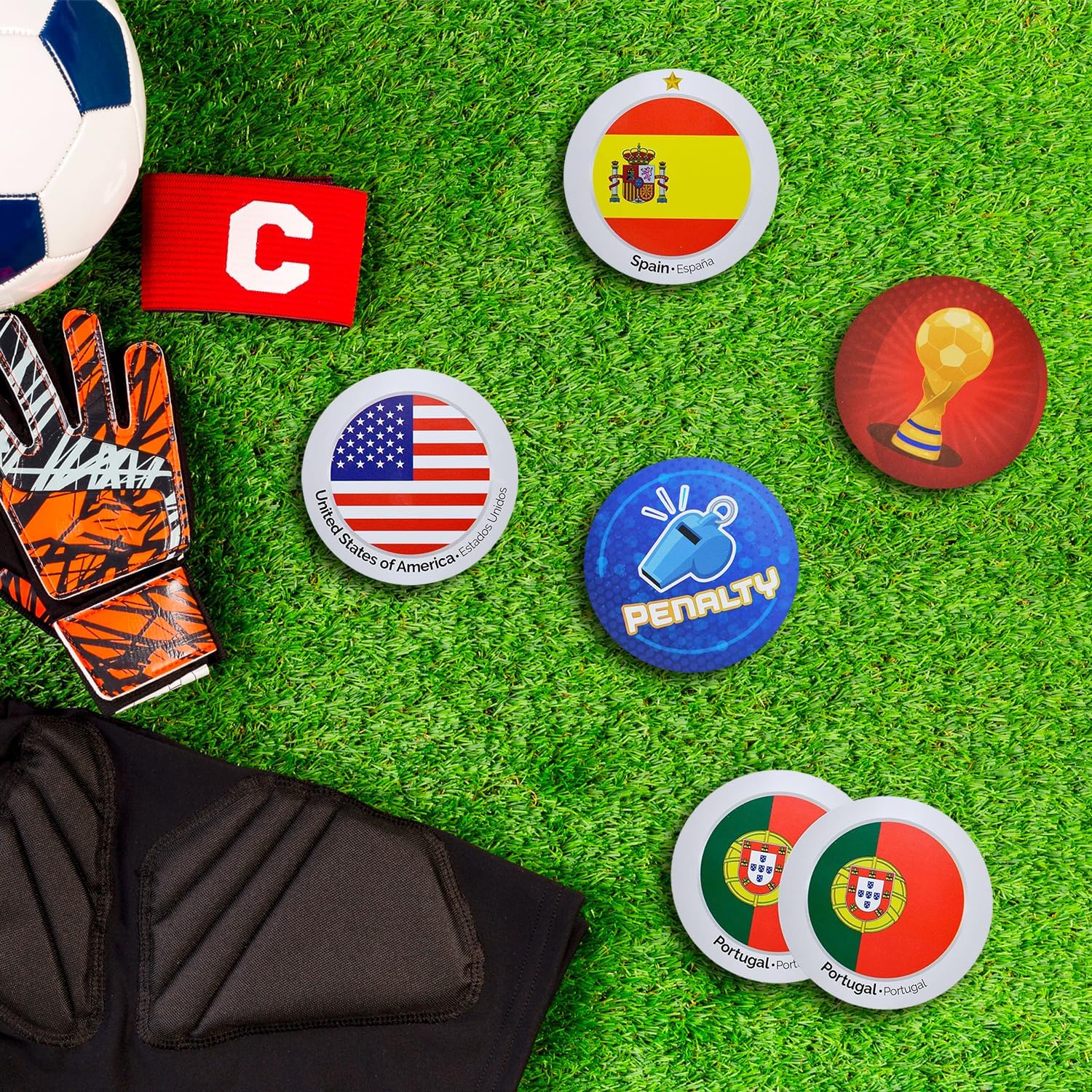 Menique Soccer World Cup Memory Matching Game – 79 Cards (32 Country Pairs + 15 Action Cards) – 2 Games in 1: Flags + Penalty Challenge – Bilingual Educational Game for Kids and Adults
