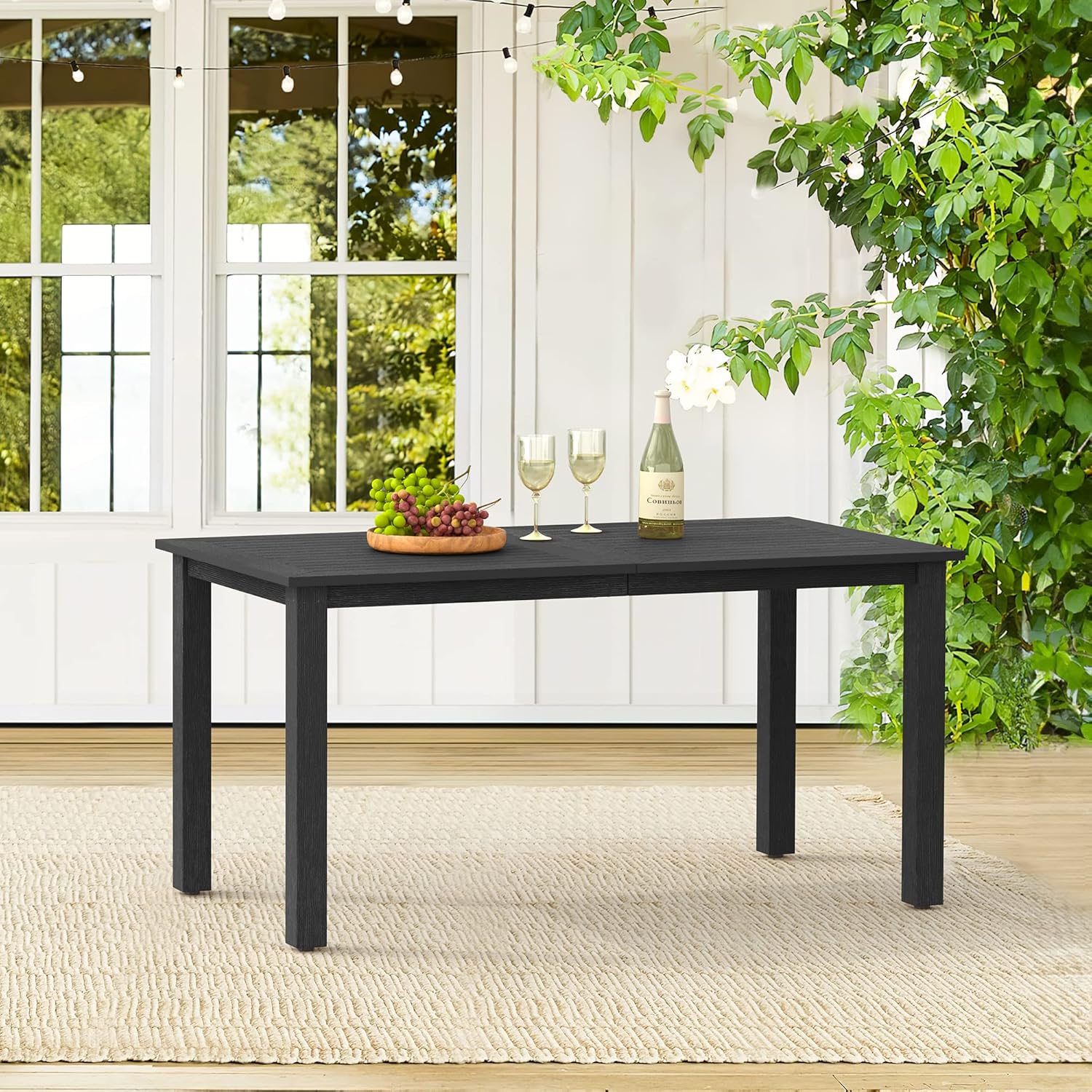 6-Person HDPS Outdoor Dining Table, Weather-Resistant Rectangle Patio Dining Table, 500 LBS Weight Capacity, Outdoor Patio Table for Outside Indoor, Lawn, Garden, and Backyard, Dark Gray