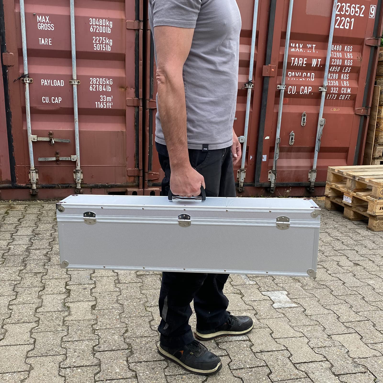 Maleta de aluminio plateada con tapa de espuma extraíble de 83 cm de largo maletín de transporte de aluminio