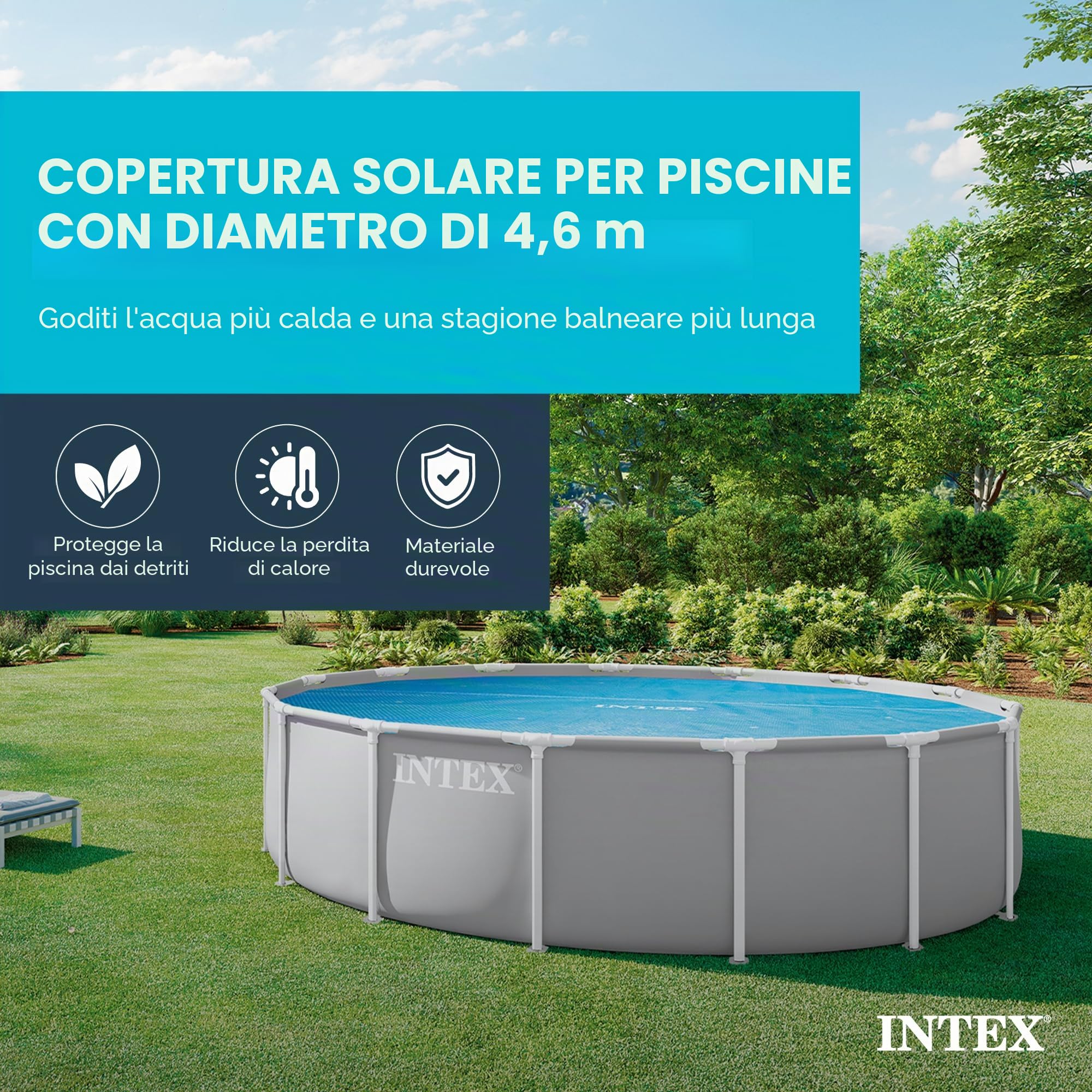 Intex Telo Termico Copri Piscina, Diametro 4.57 m, Blu