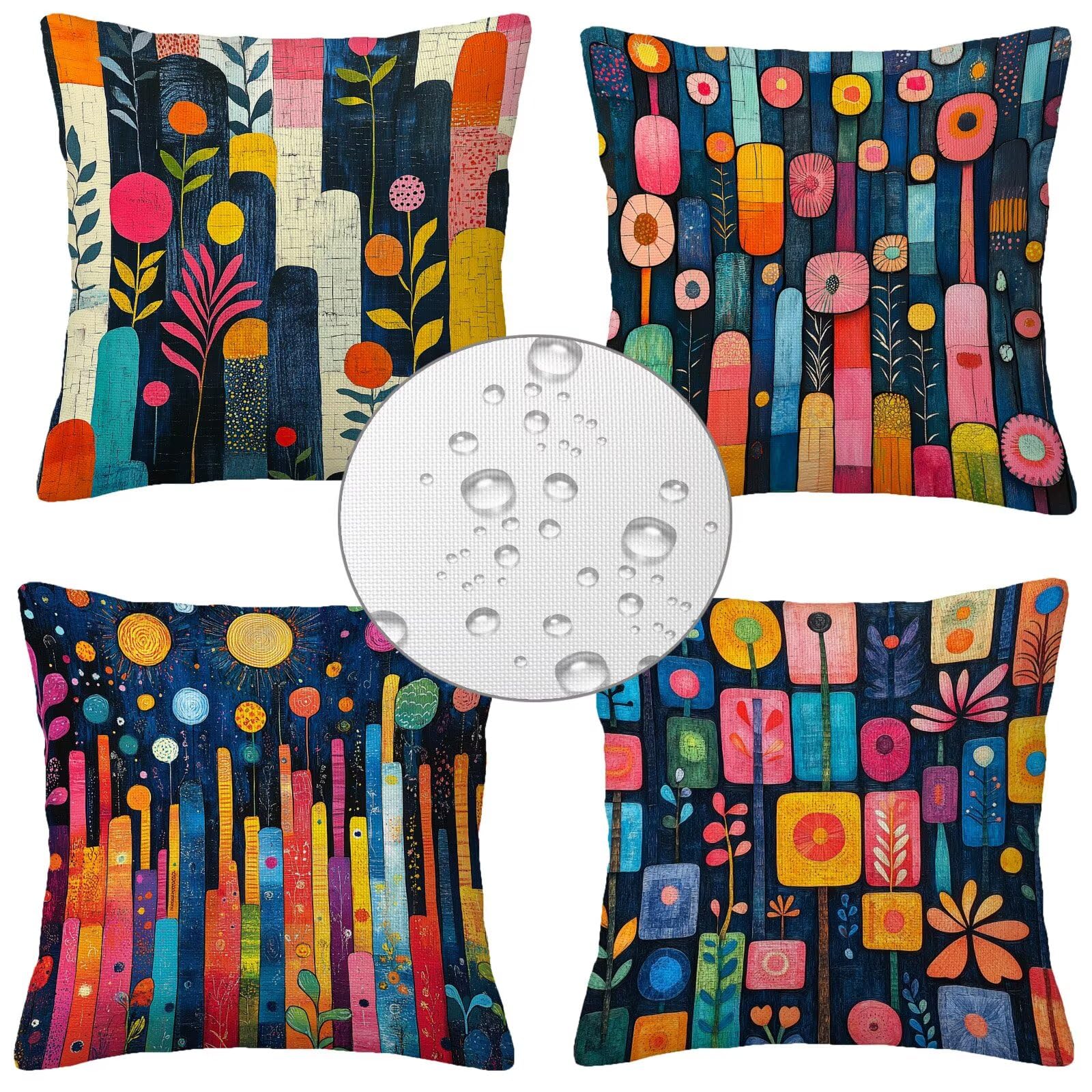 Fundas de Cojines Impermeables para Exterior Geometría Funda Cojin 80x80 cm Juego de 4 Cuadradas Lino Funda de Almohada Decorativas para Sofá Terraza Silla Jardín Cojines Decorativos (Flor) L-O263
