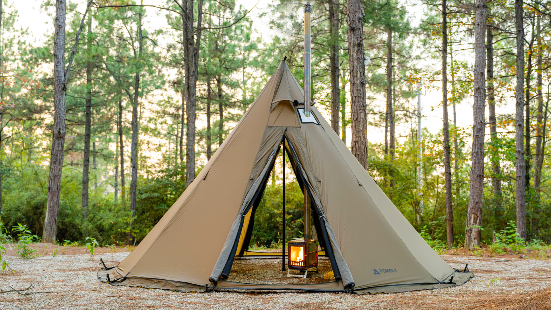 POMOLY Tipi Tent Camping Hot Tent, Circle 2 Portable Pyramid Wood Stove Tents for 2 Person Hiking, Hunting, Backpacking (Circular Braces) : Sports & Outdoors