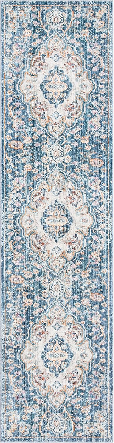 Safavieh Traditional Indoor Woven Runner Area Rug, Illusion Collection, ILL711, in Cream / Blue - Image 3