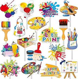 36Pcs Art Paint Party Cupcake Toppers Paint Brush Cupcake Picks Art Party Cake Decoration for Art Painting Theme Birthday Party Baby Shower Paint Splatter Party Supplies