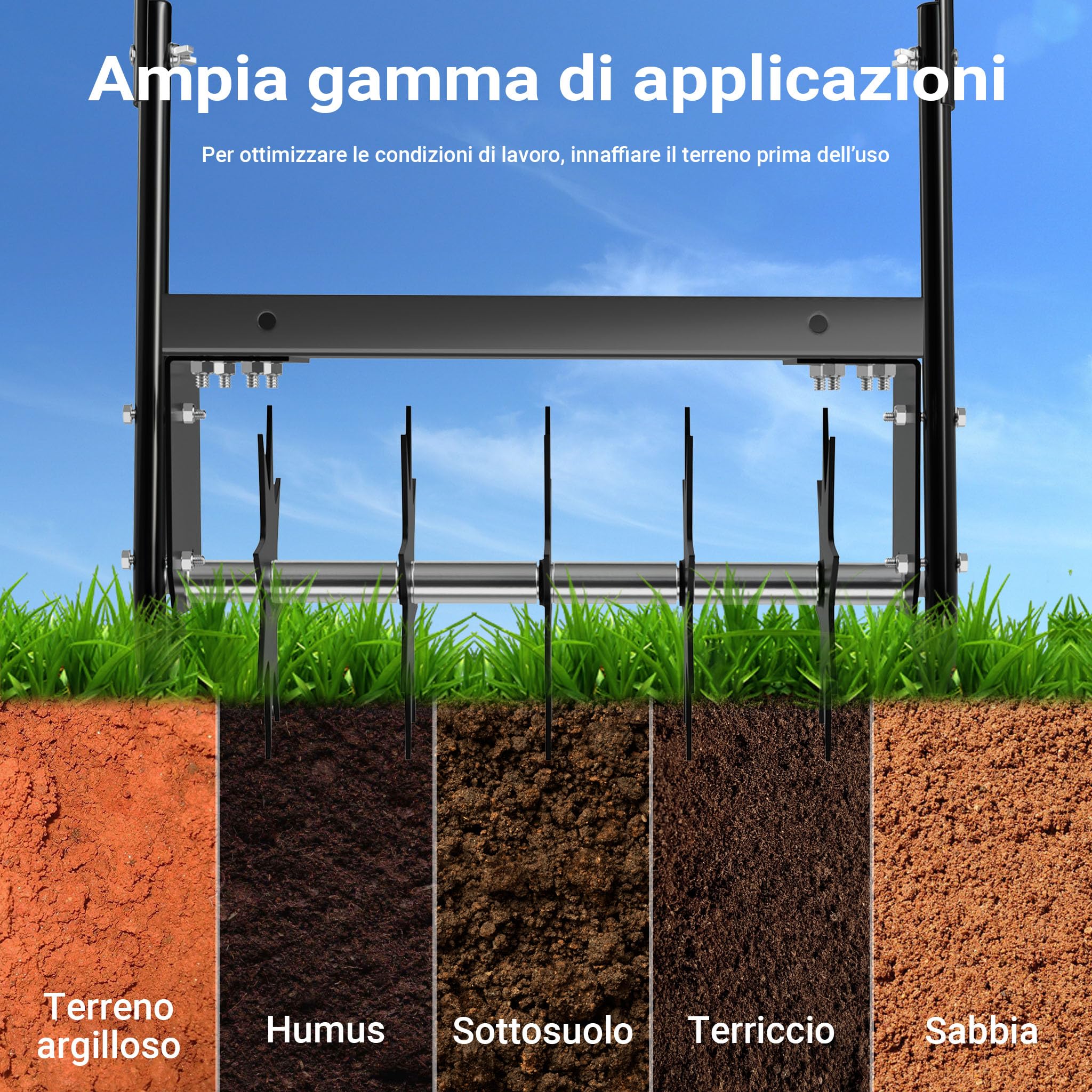 Wiltec Arieggiatore prato a dischi, 44 x 20,3 x 100 cm cm manuale, con ripiano porta pesi, Aeratore prato giardino