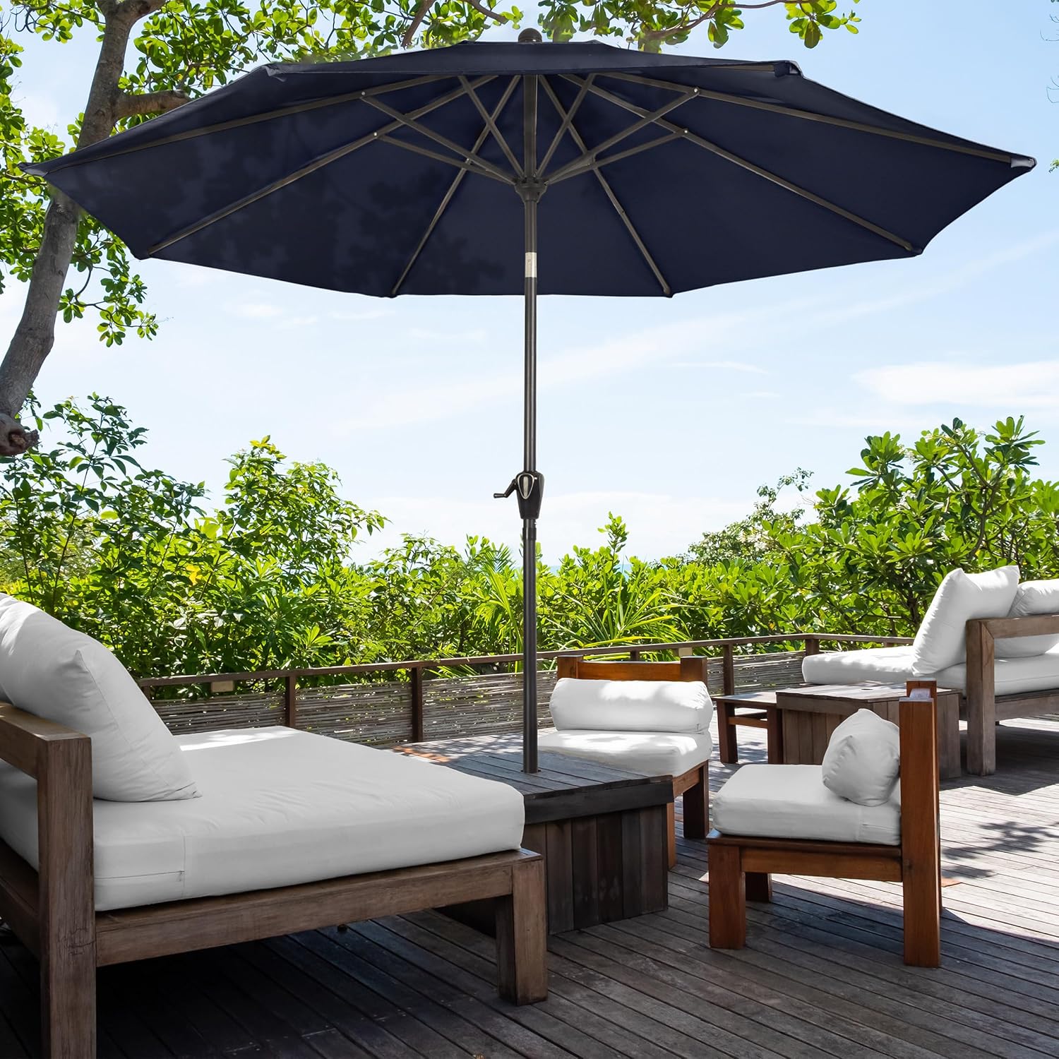 Pure Garden Patio Umbrella with Auto Tilt - 10ft Easy Crank Outdoor Umbrella with Vented Canopy for Deck, Balcony, Porch, Backyard, or Pool (Navy Blue)