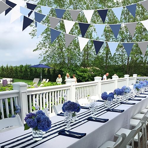 Miniatura 6 de Decoraciones de fiesta azul profundo de 32 pies, bandera triangular real, banderines de tela para boda, cumpleaños, Ahoy, Achor, pirata náutico,