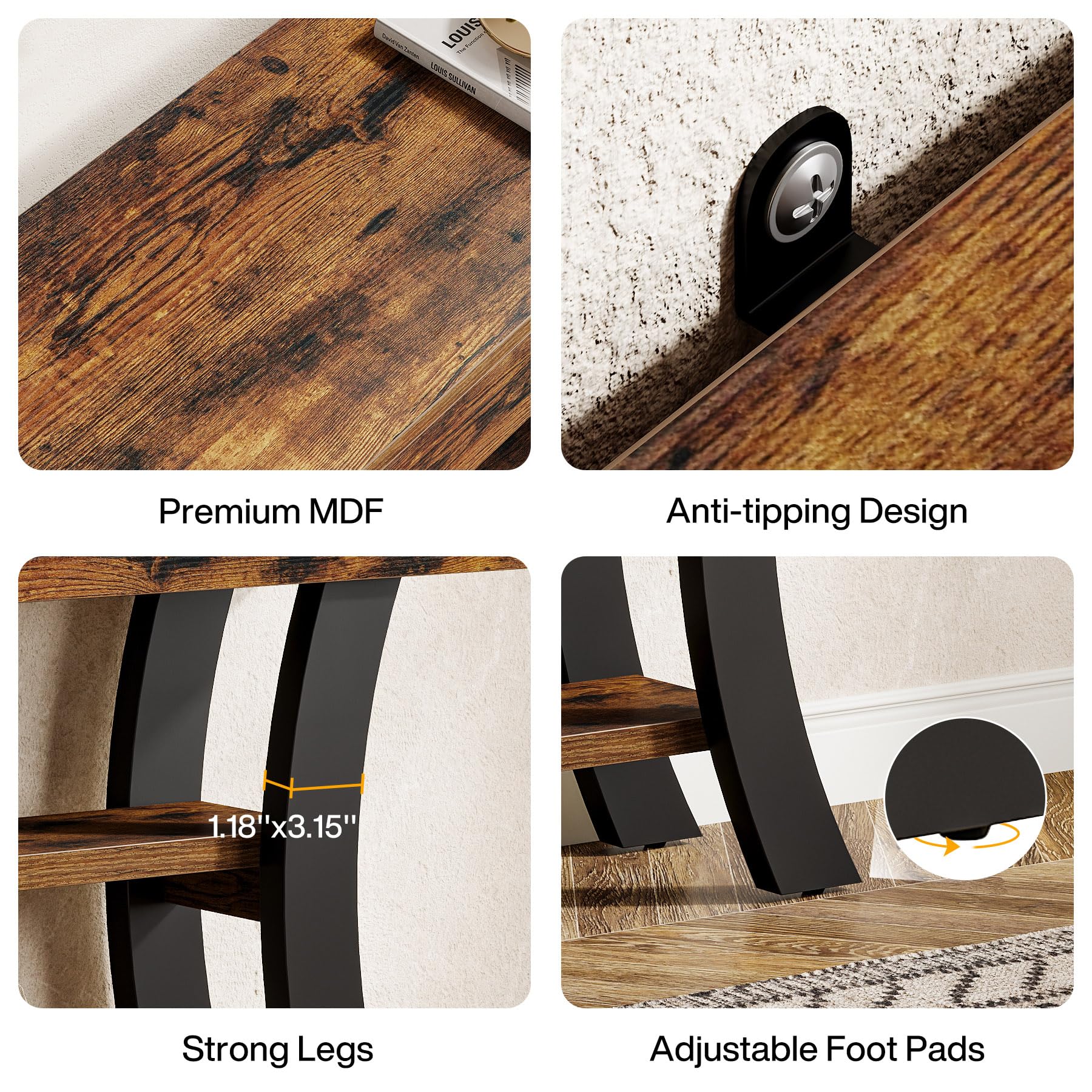 Tribesigns Petite Table Console de 105 cm pour entrée, Table de canapé Rustique à 3 Niveaux avec étagères de Rangement et Cadre incurvé pour Salon, entrée, Couloir, Foyer, Marron Rustique