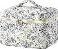 Vista 23 de HBselect Bolsa de Maquillaje Acolchada, Bolsa de Maquillaje Grande de Algodón para Viaje, Lindas Bolsas de Maquillaje con Flores Coquette, Bolsas