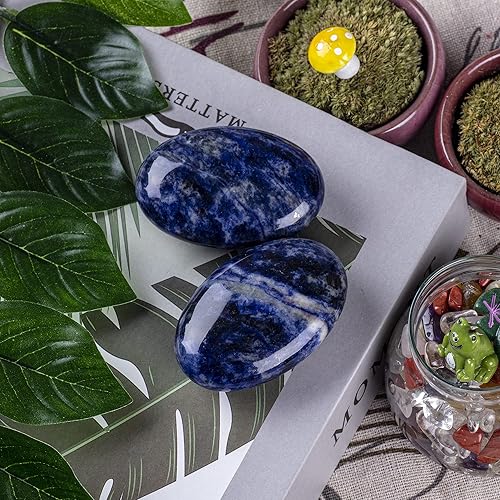 Miniatura 4 de Piedra de palma de sodalita azul, terapia natural de chakras, cristal curativo, cristal curativo, ovalado, para aliviar la ansiedad y el estrés