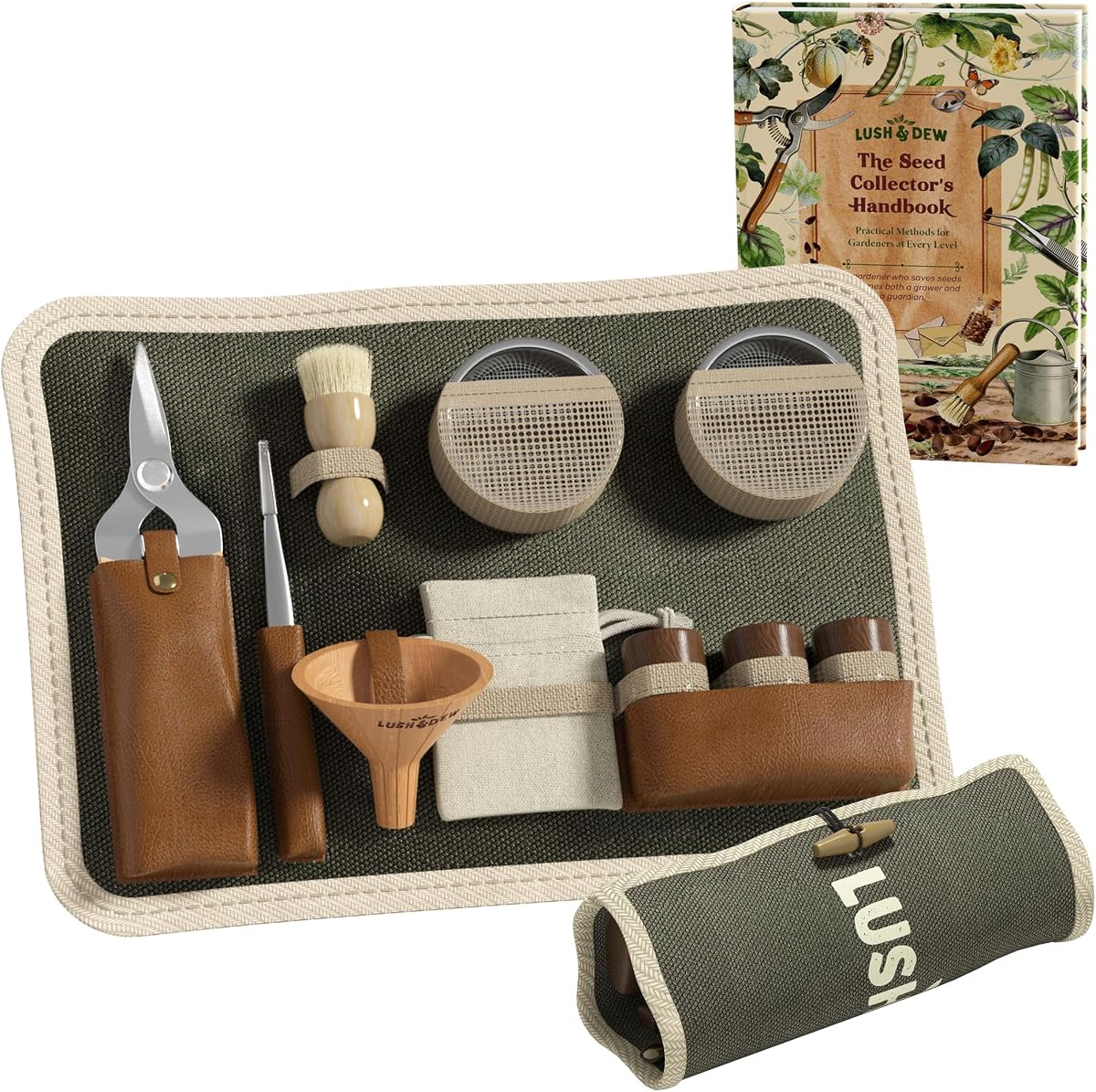 Lush&Dew Seed Saving & Collecting Kit, Garden Tools Set, Gardening Gifts | 12 Pcs Gardening Hand Tool Kit Storage Bag, Garden Shears Tweezers, Funnel, Seed Containers & Handbook, Gifts for Women Men