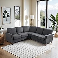 Sivoey L-Shaped Small Sectional Sofa Couch, Dark Grey Linen Fabric, Pocket Springs Cushions, Tapered Legs for Small Spaces & Apartments