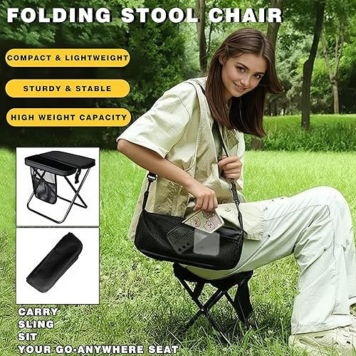 Miniatura 3 de Taburete portátil 2 en 1 y bolsa tipo bandolera - Silla de bolsillo con bolsa de almacenamiento, bolsa convertible para transporte manos libres y