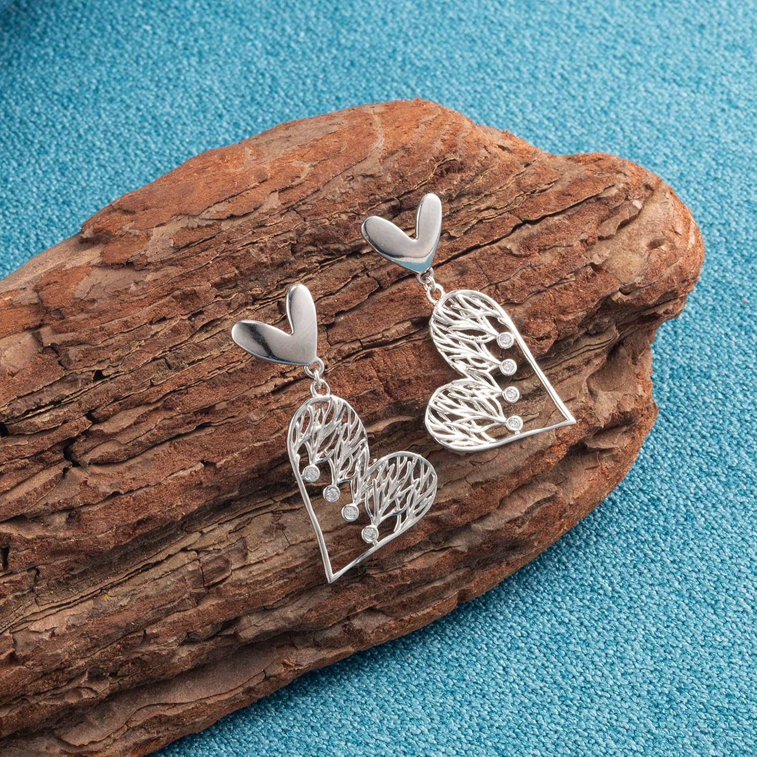 925 Sterling Silver Heart Earrings for Women, Cubic Zirconia Dangle Drop Love Earrings, 18K Gold Plated Statement Heart Shaped Jewelry - Image 3