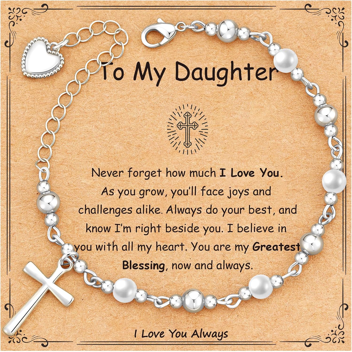 First Communion Confirmation Baptism Godmother Gifts for Teen Girls Women, Catholic Christian Cross Pearl Bracelet