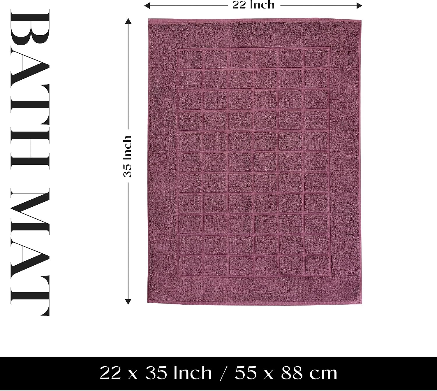 Superior 100% Cotton Bathmat Set, Bath Mats, Bathroom Decor, Shower, Bathtub Essentials, Home Accessories, Small Washable Rug, No Backing, Heavyweight, Nora Collection, Set of 2, 22" x 35", Plum