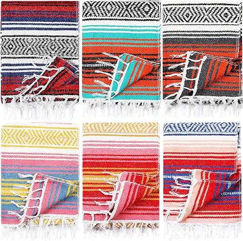 6 mantas mexicanas a granel, mantas de yoga auténticas mexicanas, manta mexicana de sarape, manta grande de rayas coloridas falsa manta para acampar