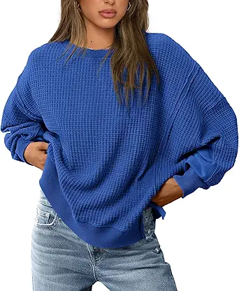 PRETTYGARDEN Oversized Sweatshirt for Women 2025 Fashion Crewneck Long Sleeve Pullover Waffle Knit Tops Fall Trendy Clothes