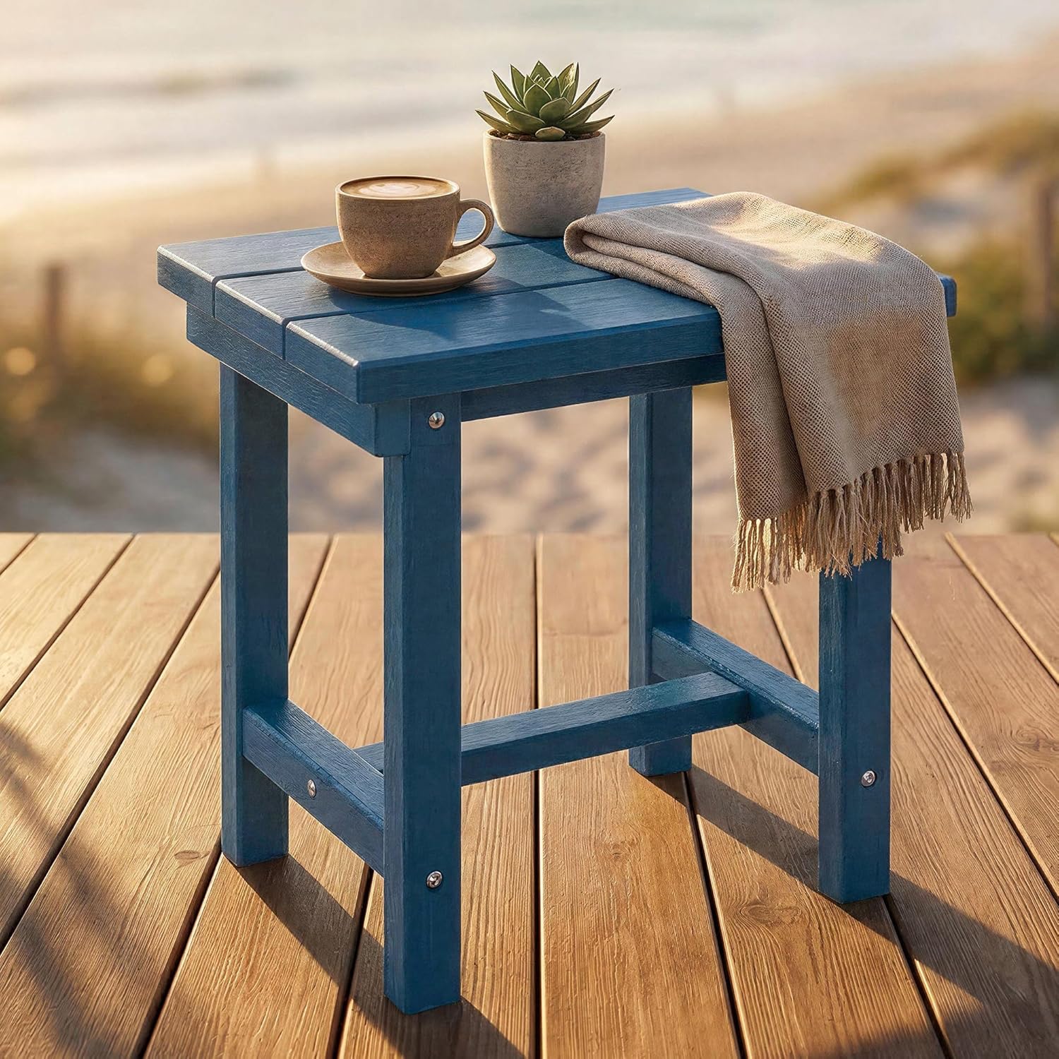 Furnimart Adirondack 16.5" Square Outdoor Side Table, Extra-Thick HDPE Weather-Resistant Small Patio Table, Blue Outdoor End Table for Garden Balcony Yard Deck Poolside(Blue)