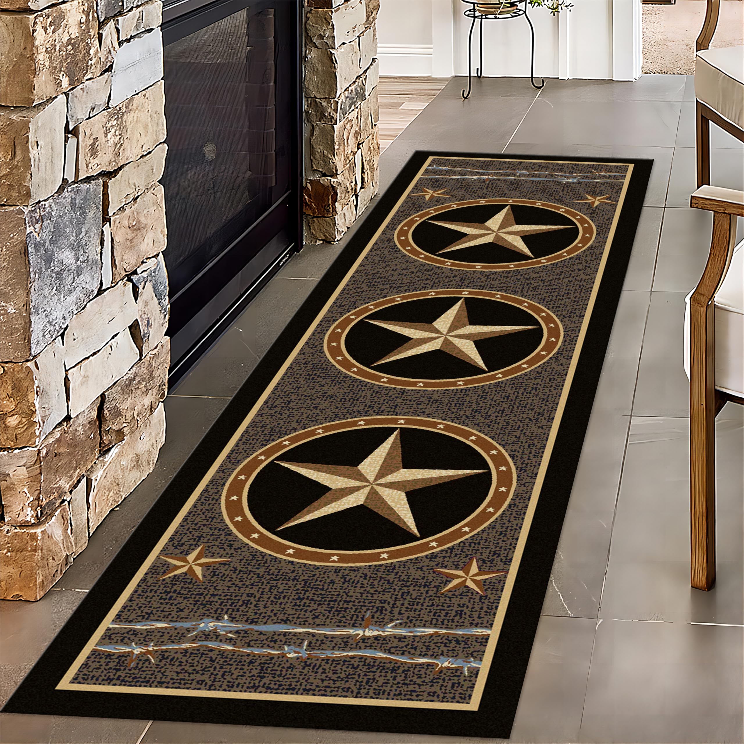 HONGXIU Vintage Rustic Barn Star Rug,2.6x7ft, Texas Star Non-Slip Washable Hallway Rug, Low Pile Entry Floor Rug for Farmhouse, Kitchen, Bathroom,