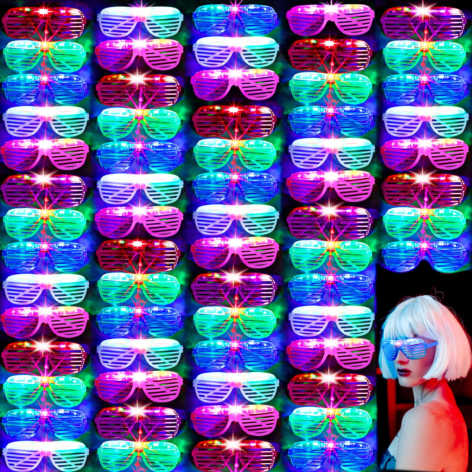 Honoson 102 Pcs LED Glasses Light Up Glasses Glow in the Dark Party Supplies Glow Sticks Sunglasses Neon Favors for Adult Wedding Birthday Rave Carnival (6 Color)