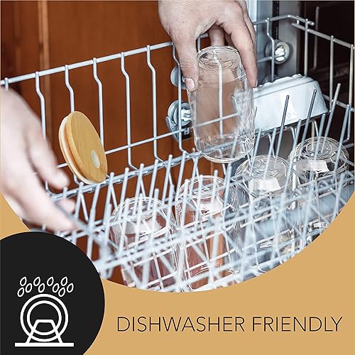 Miniatura 6 de Look Up Vasos para beber con tapas de bambú, popotes de plástico y 2 cepillos de limpieza, vasos de 16 onzas, tazas de cocina, té helado y vidrio de