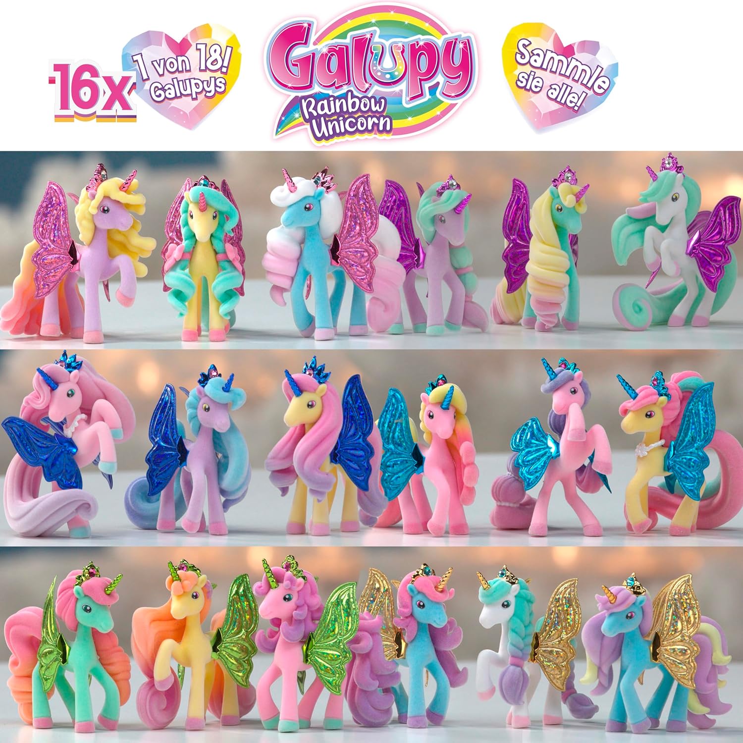 GALUPY Rainbow Unicorn - Présentoir Complet avec 16x Figurines Licorne à Collectionner, Jouet Licorne avec Cristal Swaroski — vue 2