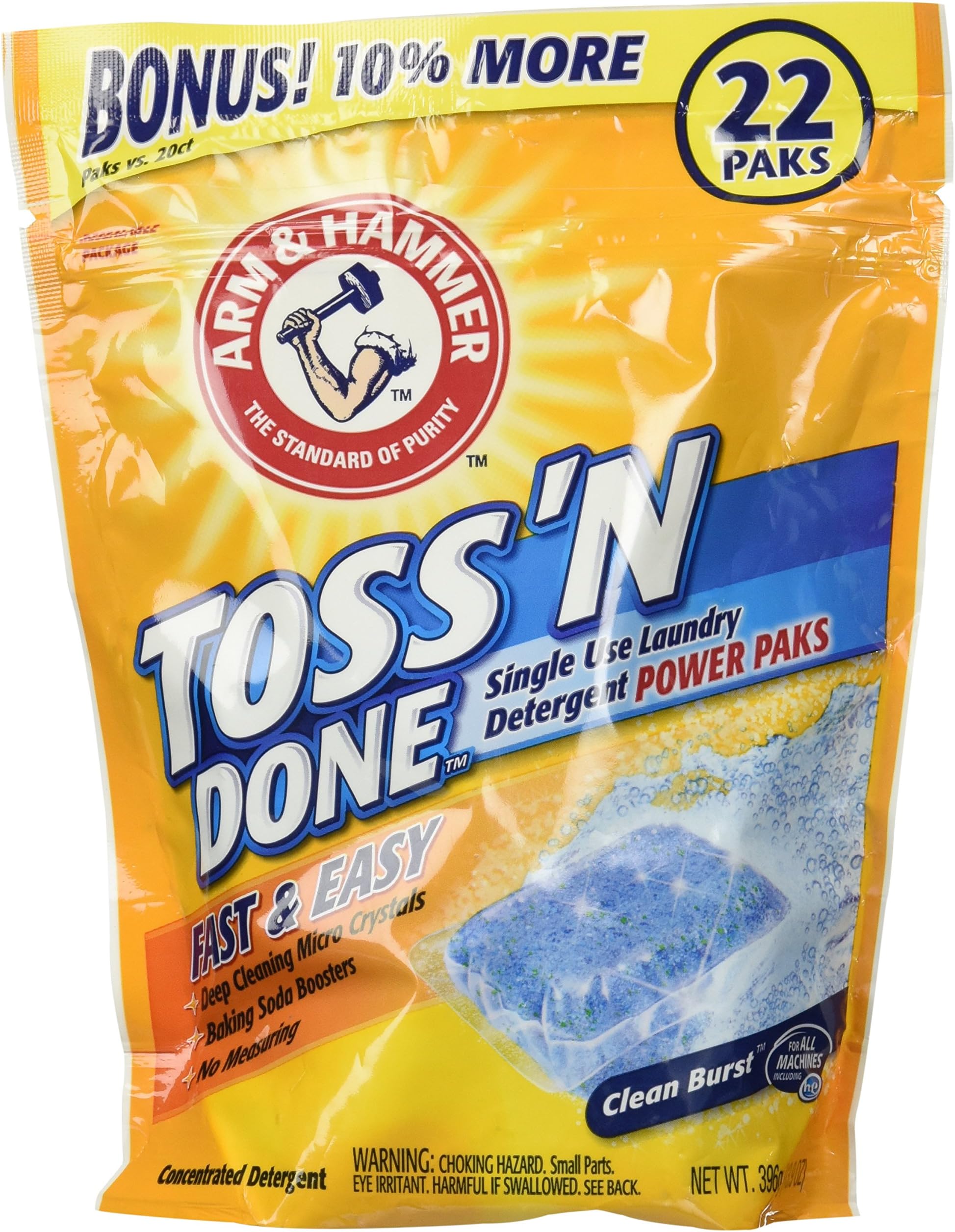 Arm & Hammer Toss 'N Done Laundry Detergent Power Paks, 22 Count