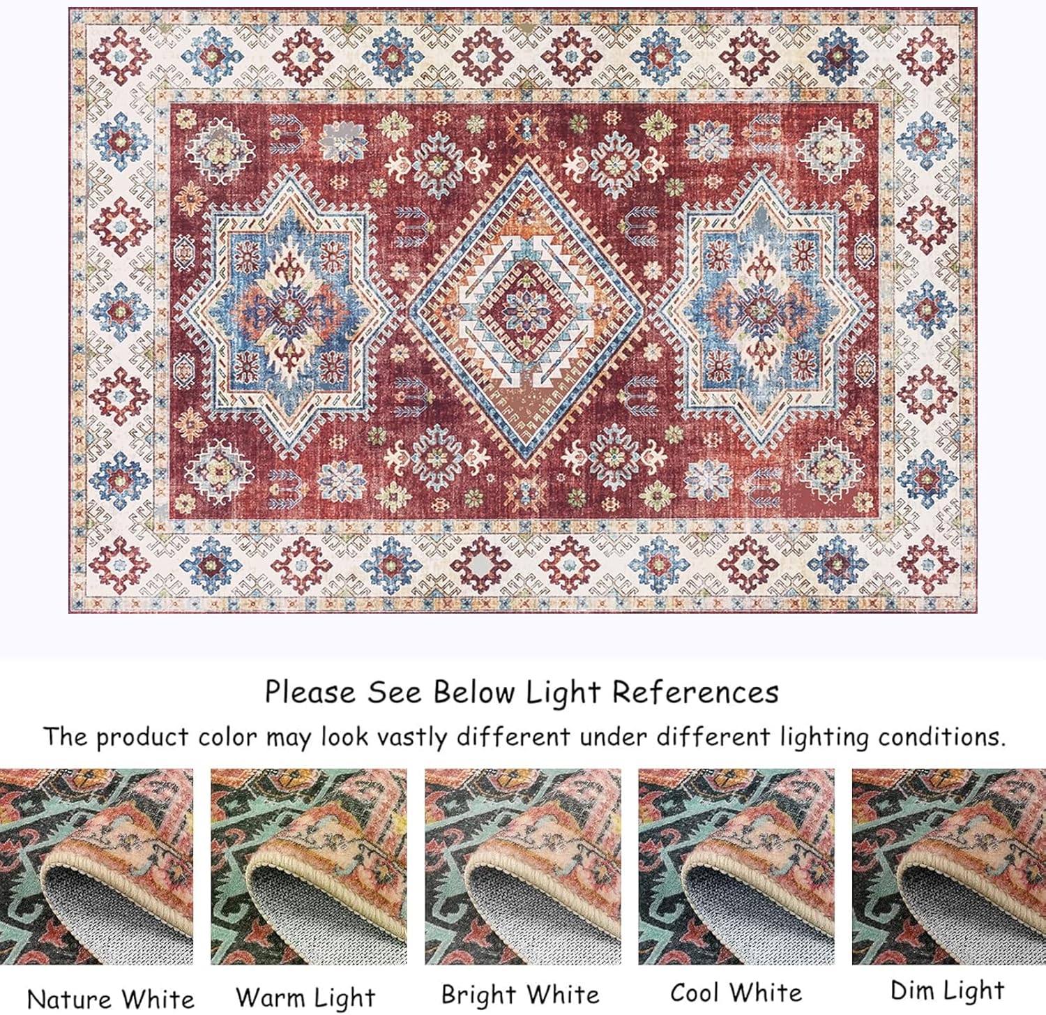 1.7 x 2.6 Area Rug Washable Boho Rug Soft Area Rugs for Door Mat, Kitchen, Floor, Entryway, Powder Room Non-Slip Non-Shedding Vintage Carpet