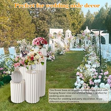 4pcs Foldable Cylinder Pedestal Stand for Parties, 40/60/80/100cm Columns Pedestal Display Stands Round Table Roman Pillar Paper Folding Cylinder for Wedding Birthday Baby Shower Party Decor