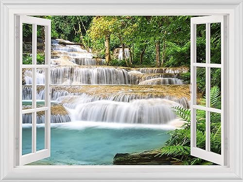 Miniatura 1 de Calcomanías de cascada para pared, ventana, 24 x 32 pulgadas, calcomanías de pared de bosque, adhesivo de paisaje, calcomanías de pared para