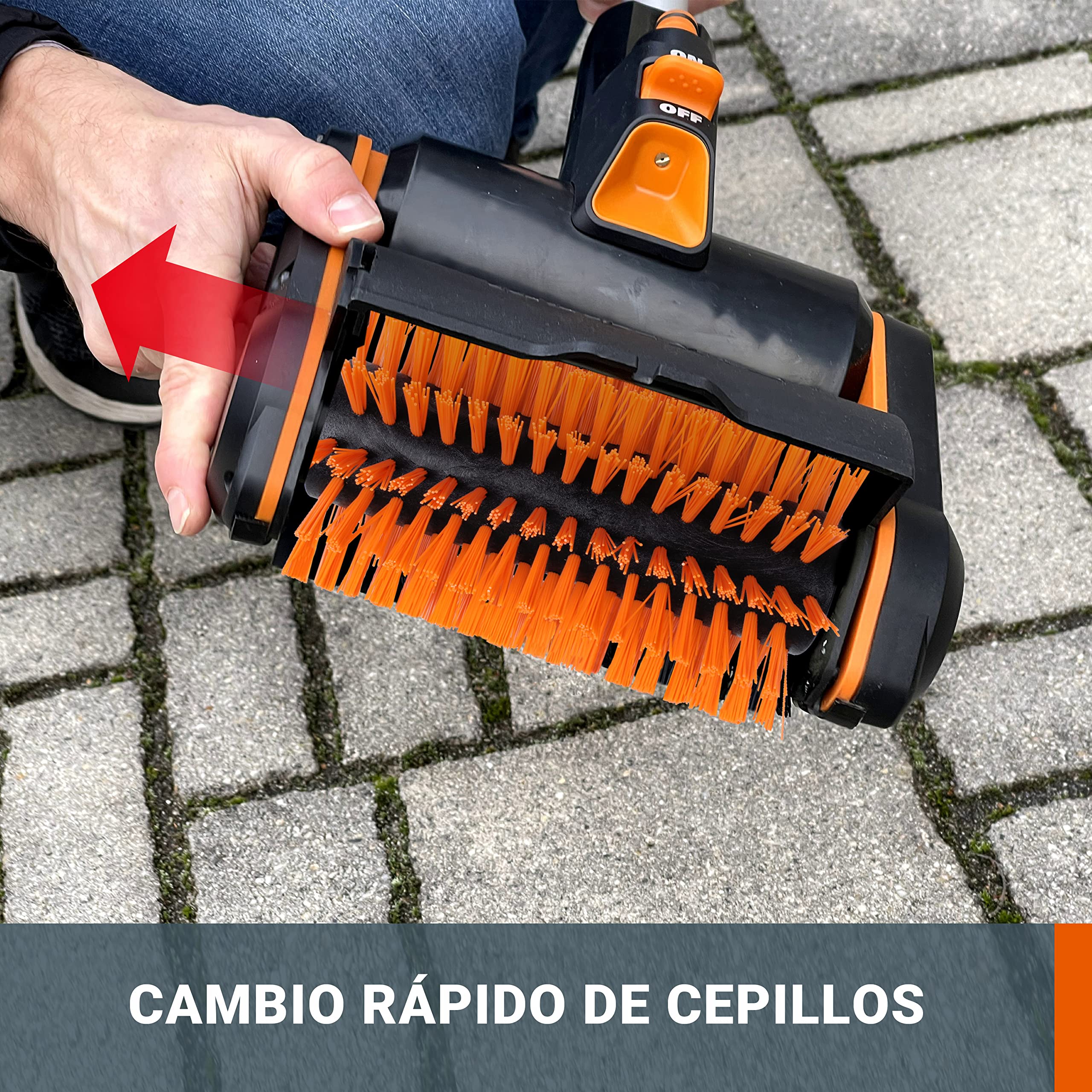 WORX WG441E Cepillo multifunción 20V-4Ah, limpieza profunda de suelos, baldosas, hormigón y cubiertas, conexión de agua, cambio rápido de accesorios, 2 velocidades, cepillo de nylon, alambre incluidos