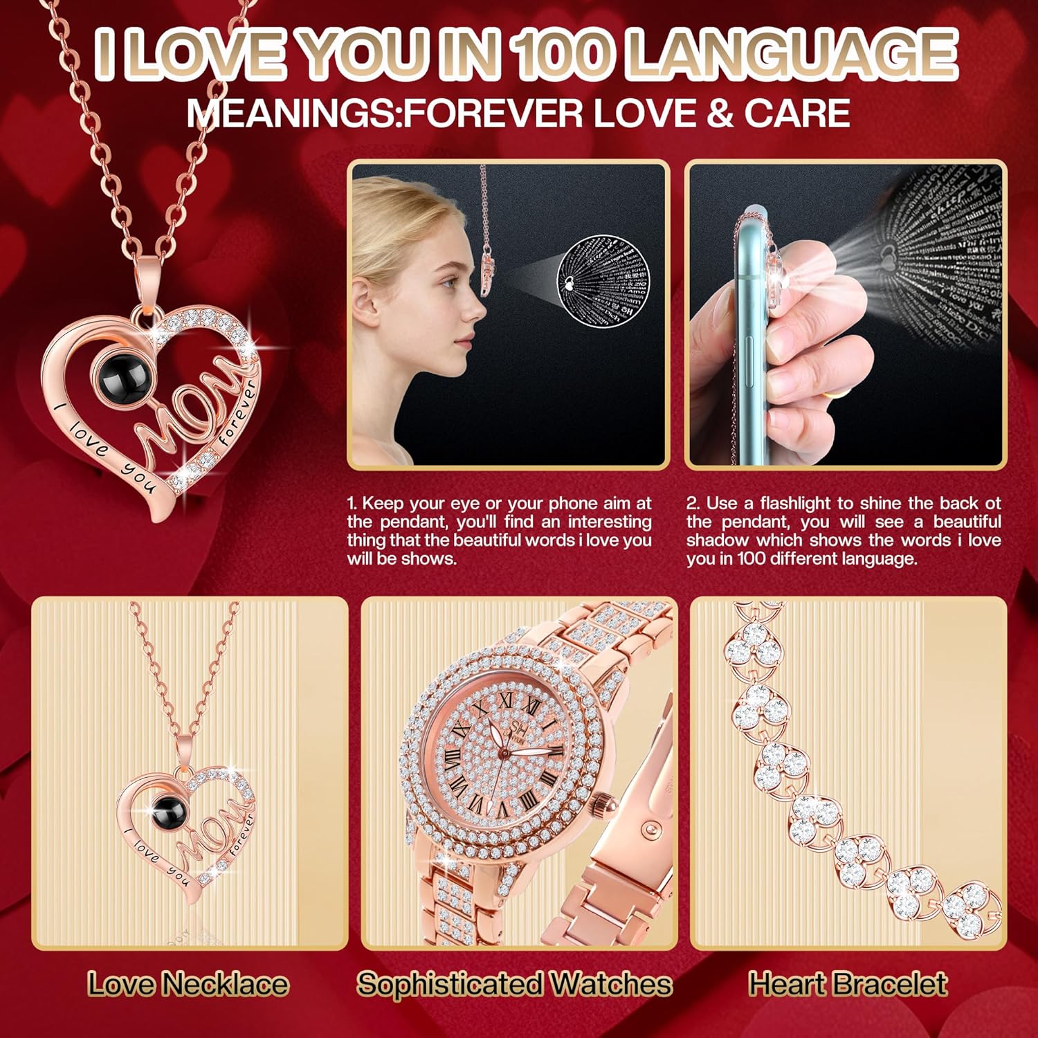 Birthday Gift for Mom, Preserved Real Rose with I Love You Mom 100 Language, Anniversary Mothers Day Real Roses Gift for Mother Grandma