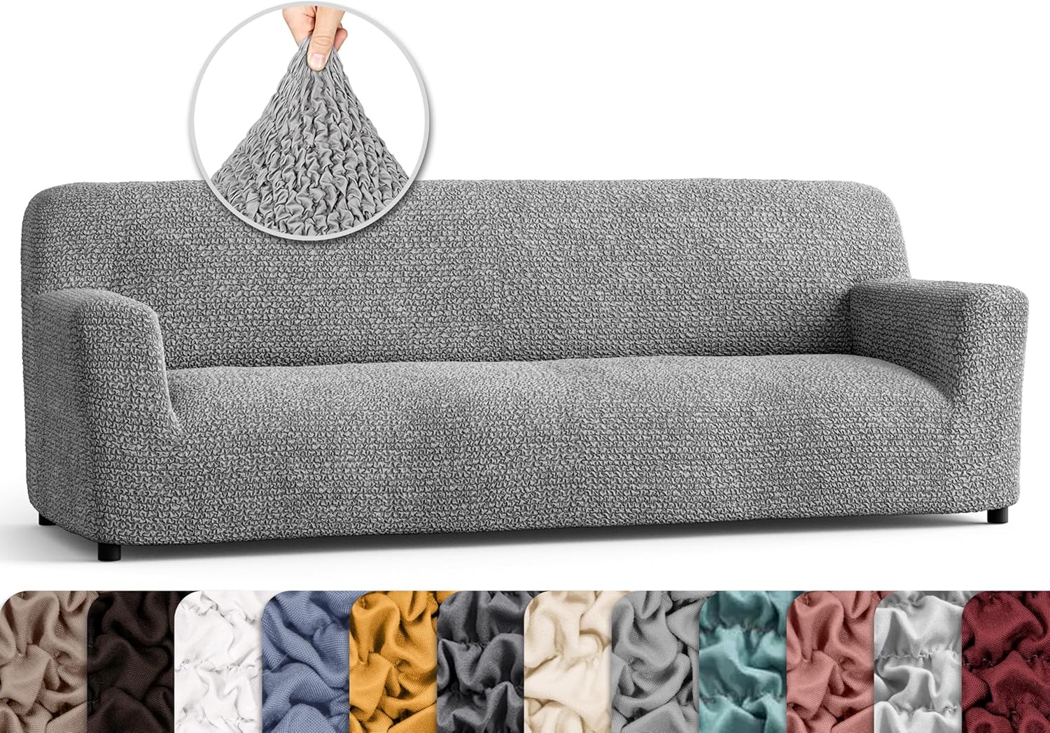 PAULATO BY GA.I.CO. Sofa Slipcover - Stretch Couch Cover - Stylish Cushion Sofa Cover - Soft Fabric Slip Cover - 1-Piece Form Fit Washable Protector for Pet - Microfibra Collection - Ash