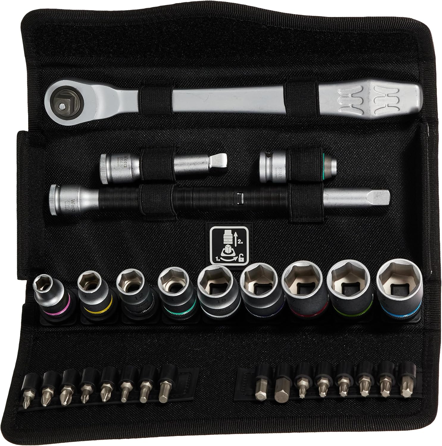 WERA 05004048001 8100 SB 8 Zyklop Metric Metal Ratchet Set with Switch Lever, 29 Piece, 3/8" Drive