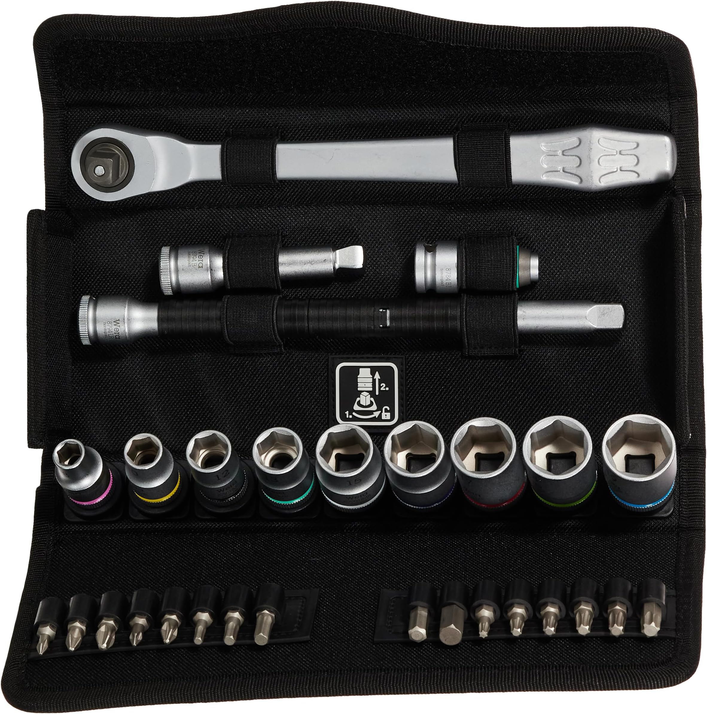 05004048001 | 8100 Zyklop 3/8" Metric Metal Ratchet Switch-Lever Socket Set + Tool Pouch - 29pc