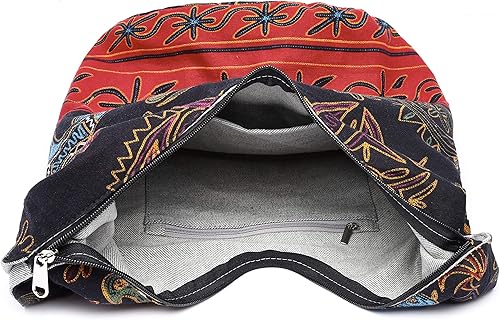 Miniatura 5 de Bolsa de hombro para mujer, de lona en estilo hippiebohemio para llevar cruzada al hombro, disponible en diferentes colores y estampados