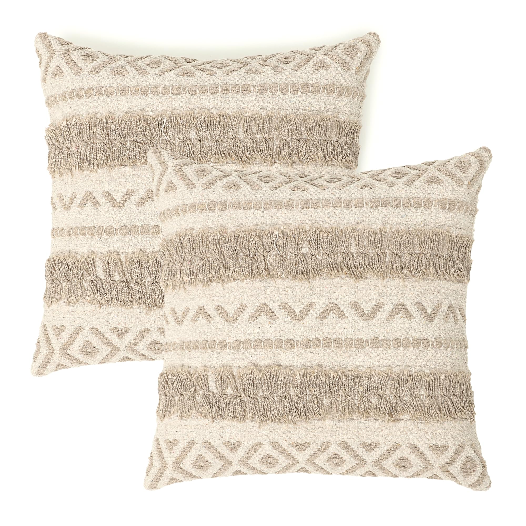 Photo 1 of  REDEARTH  Handwoven Throw Pillow Covers - Geometric Craft Taupe (Set of 2)