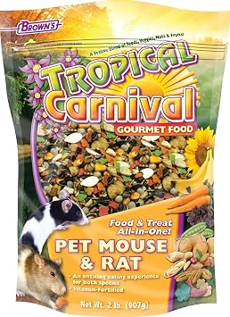 F.M. Browns Tropical Carnival, Gourmet Pet Mouse and Rat Food with Fruits, Veggies, Seeds, and Grains, Vitamin-Nutrient Fortified Daily Diet, 2 lb
