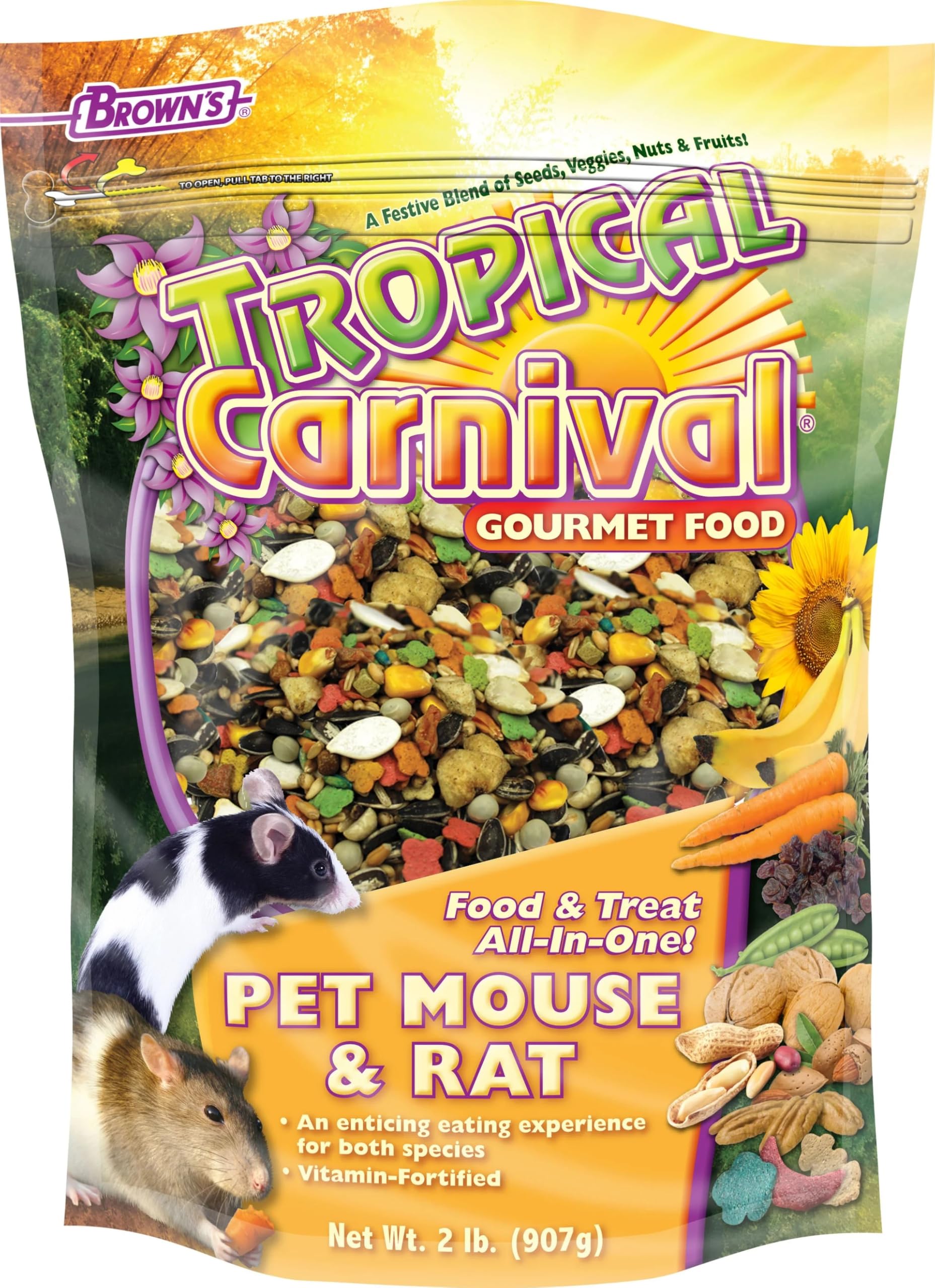 F.M. Brown's Tropical Carnival, Gourmet Pet Mouse and Rat Food with Fruits, Veggies, Seeds, and Grains, Vitamin-Nutrient Fortified Daily Diet, 2 lb