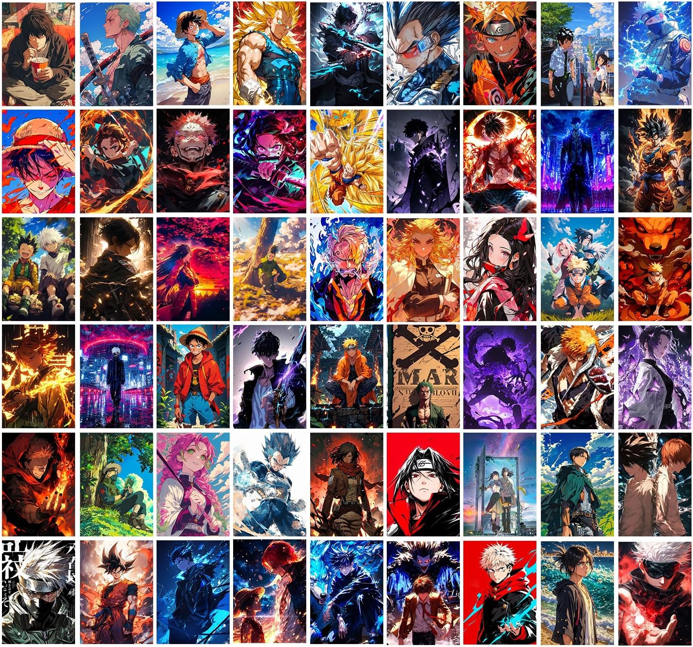 Wallgasm Anime Art Prints Bundle: Dragon Ball Z, Naruto, Death Note, One Piece, and More - Set of 54, 4 x 6 Inches Posters