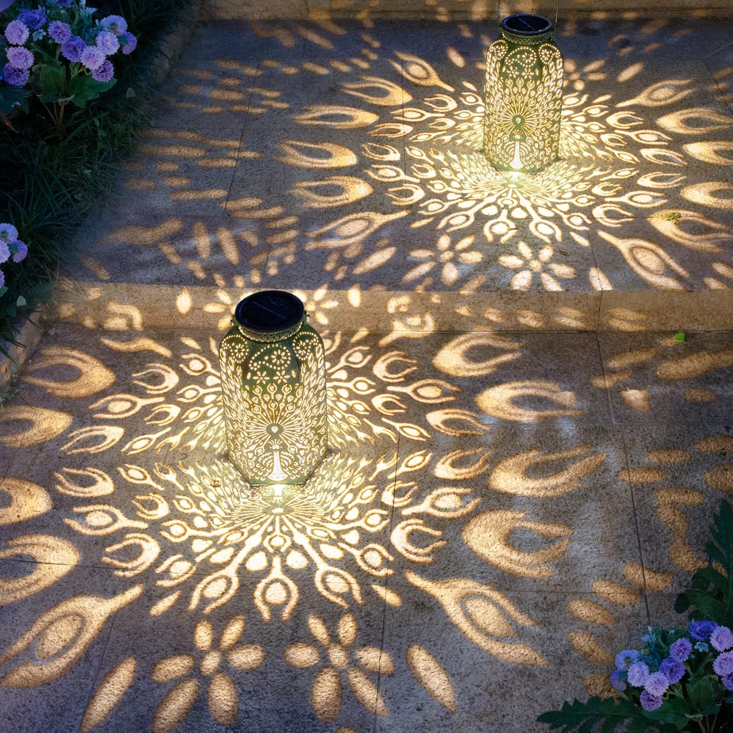 HOMEIMPRO 1 Sun Solar Lights, 2Pack Peacock Solar Lanterns Waterproof