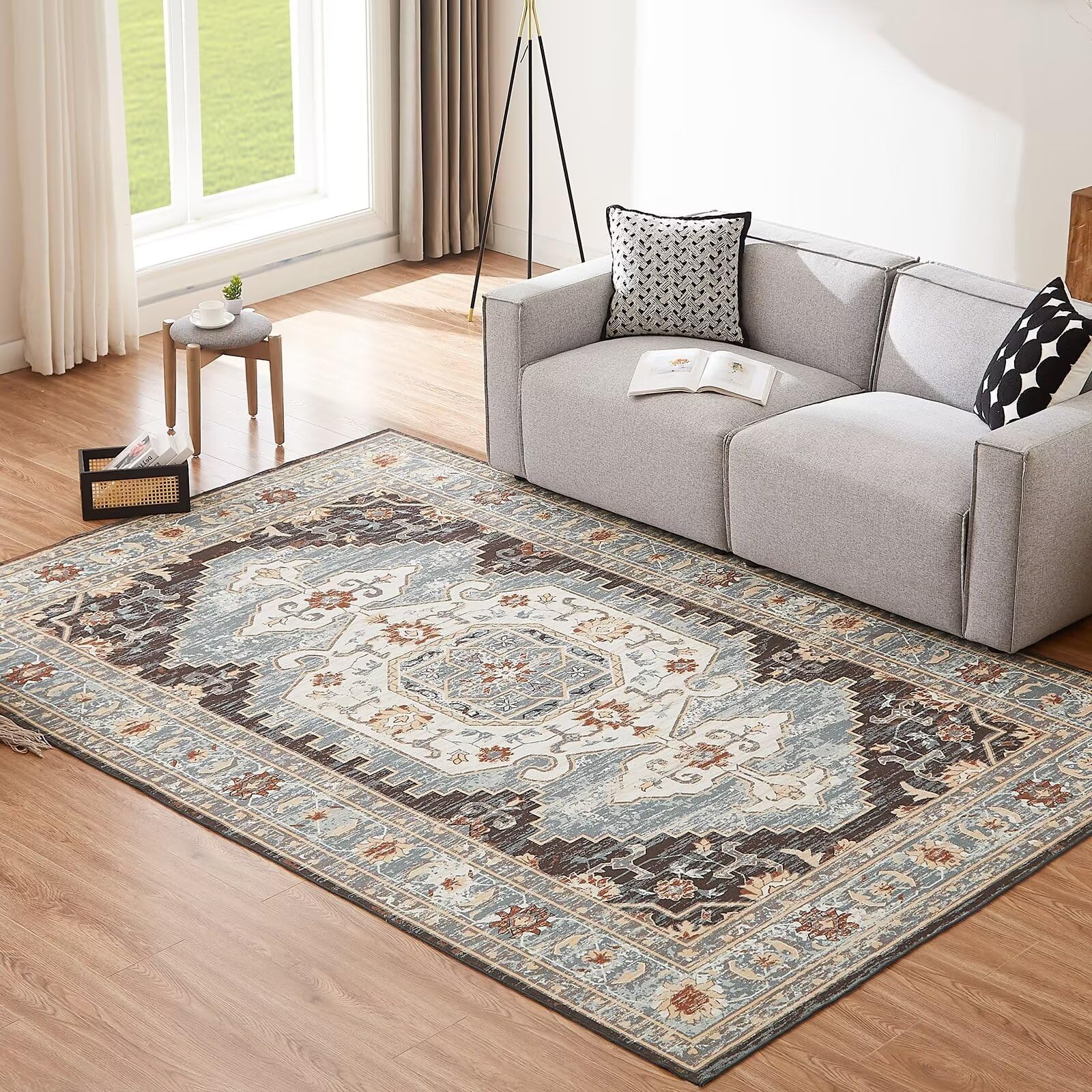 Rugs Living Room Large 200x290CM Machine Washable Rugs Bedroom Rug Anti Slip Carpet Classic Large Rug Vintage Area Rugs for Living Room Short Pile Brown