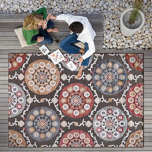 Miniatura 101 de CAMILSON Indoor Outdoor Rug 5x7 Bohemian Medallion Floral Area Rugs for Indoor and Outdoor Patios Easy-Cleaning Non-Shedding Living Room Garden and