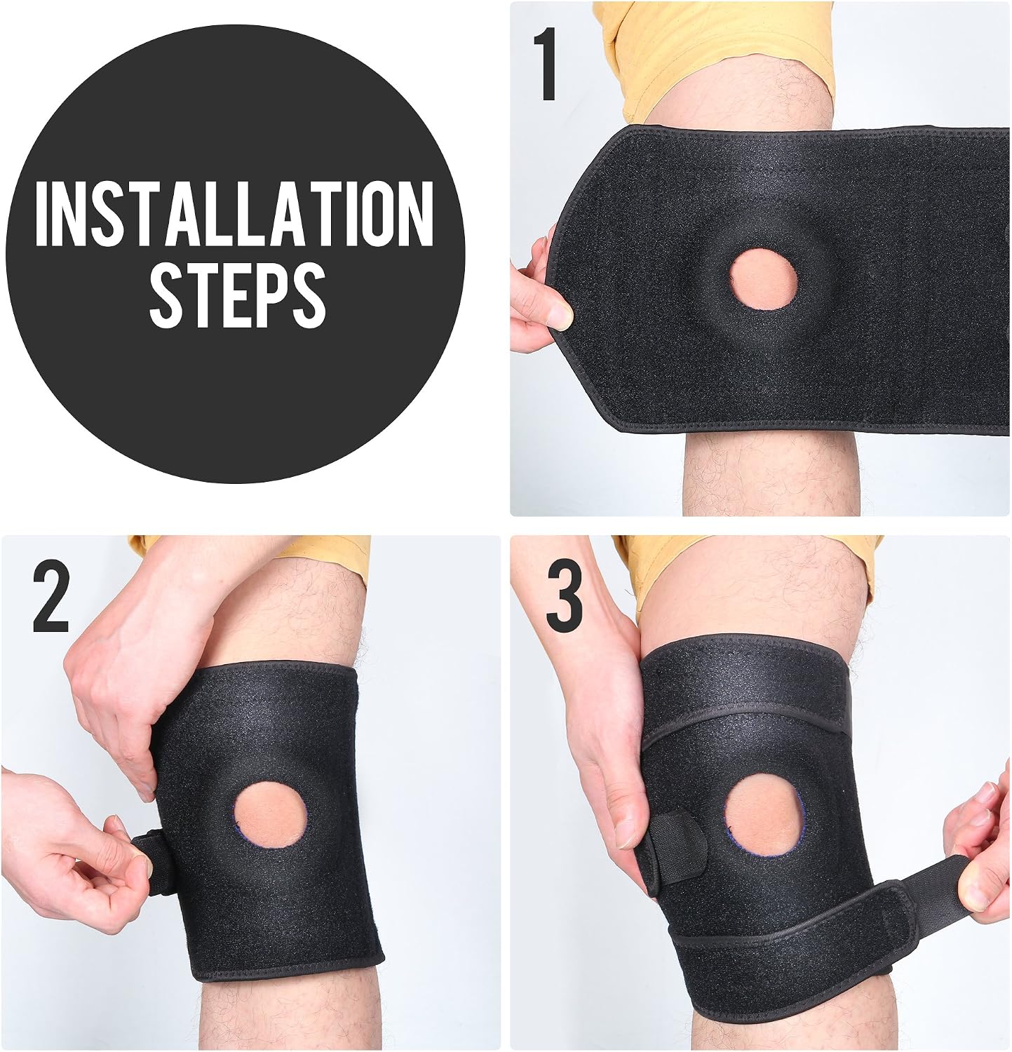 Ipow FDA Registered Open Patella Knee Brace Support Stabilizer For Arthritis, ACL, LCL, MCL, Meniscus Tear Injury Recovery - Non-Slip Breathable Adjustable Neoprene Wrap