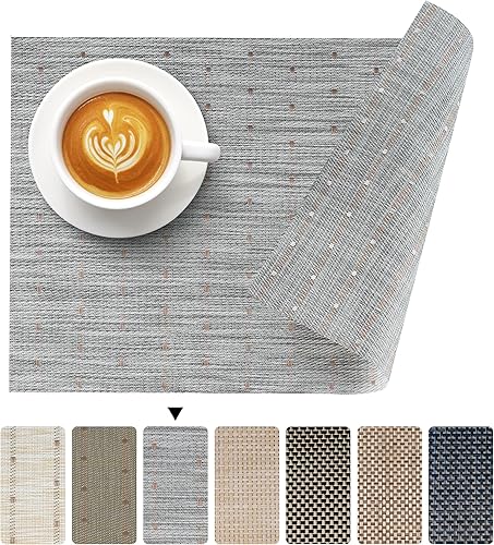 Juego de 4 manteles individuales grises  Juego de 4 manteles individuales de plástico duradero tejido de vinilo resistente al calor para decoración