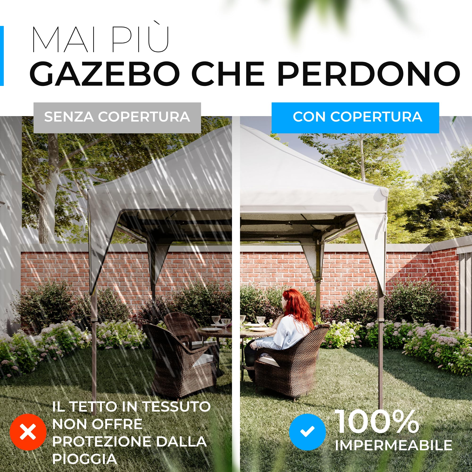 GRAFT copertura gazebo 3x3m | Protezione da pioggia | Ricambio impermeabile trasparente | Tenda giardino contro intemperie