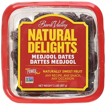 Natural Delights Medjool Dates Large & Plump Whole Dates Medjool, Non-GMO Verified, Good Source of Fiber, Naturally Sweet Fruit Snack, Perfect for On-the-Go - Medjool Dates Whole, 2 lb Container