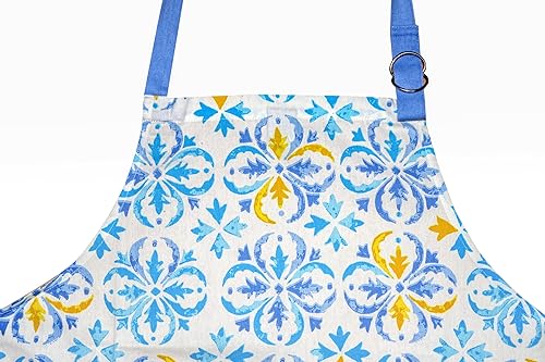 Miniatura 2 de Delantal de cocina 100% algodón estampado con bolsillo y cuello ajustable con lazos largos delantal de 25 x 31 pulgadas para mujeres y hombres,