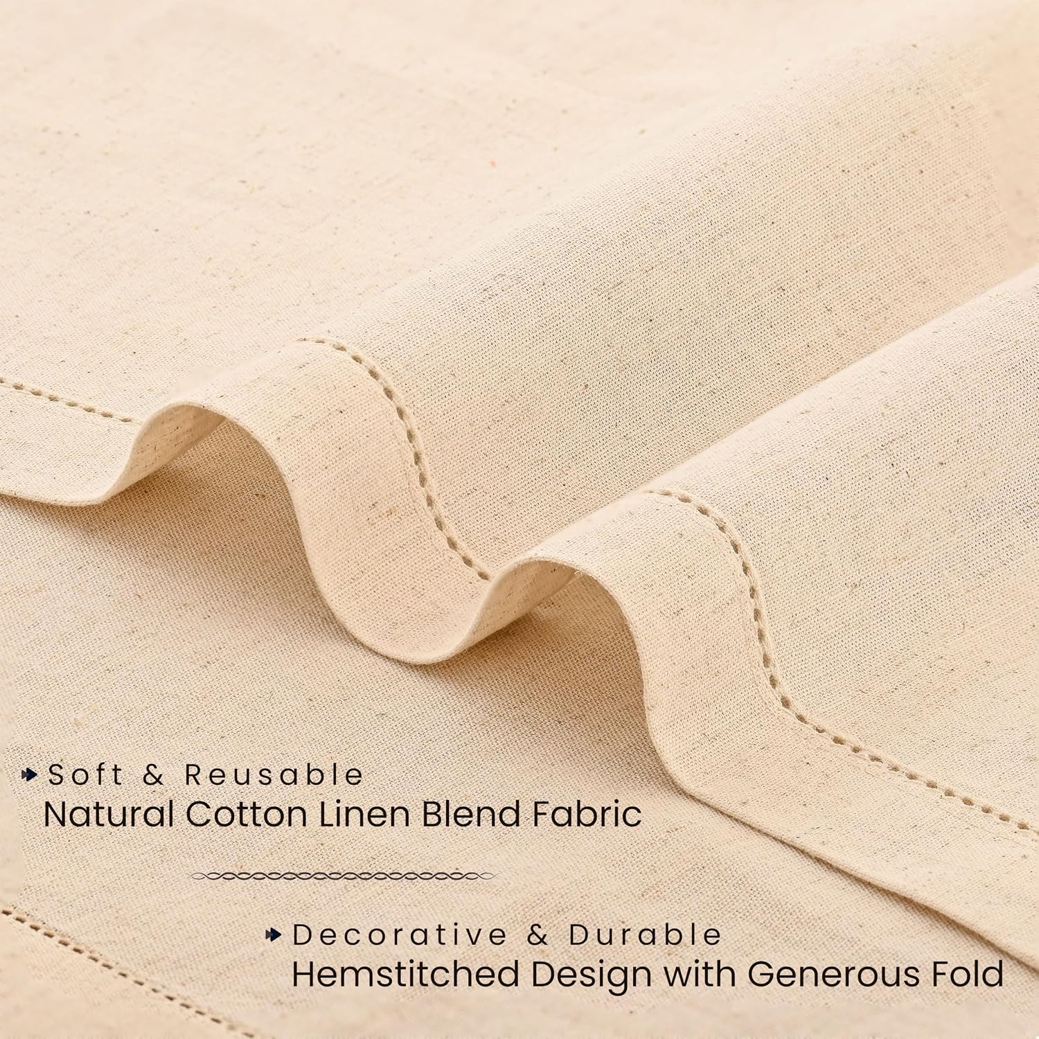 FINGERCRAFT Hemstitch Cloth Napkin Cotton, 20x20 Inch, 12 Pack, Ivory